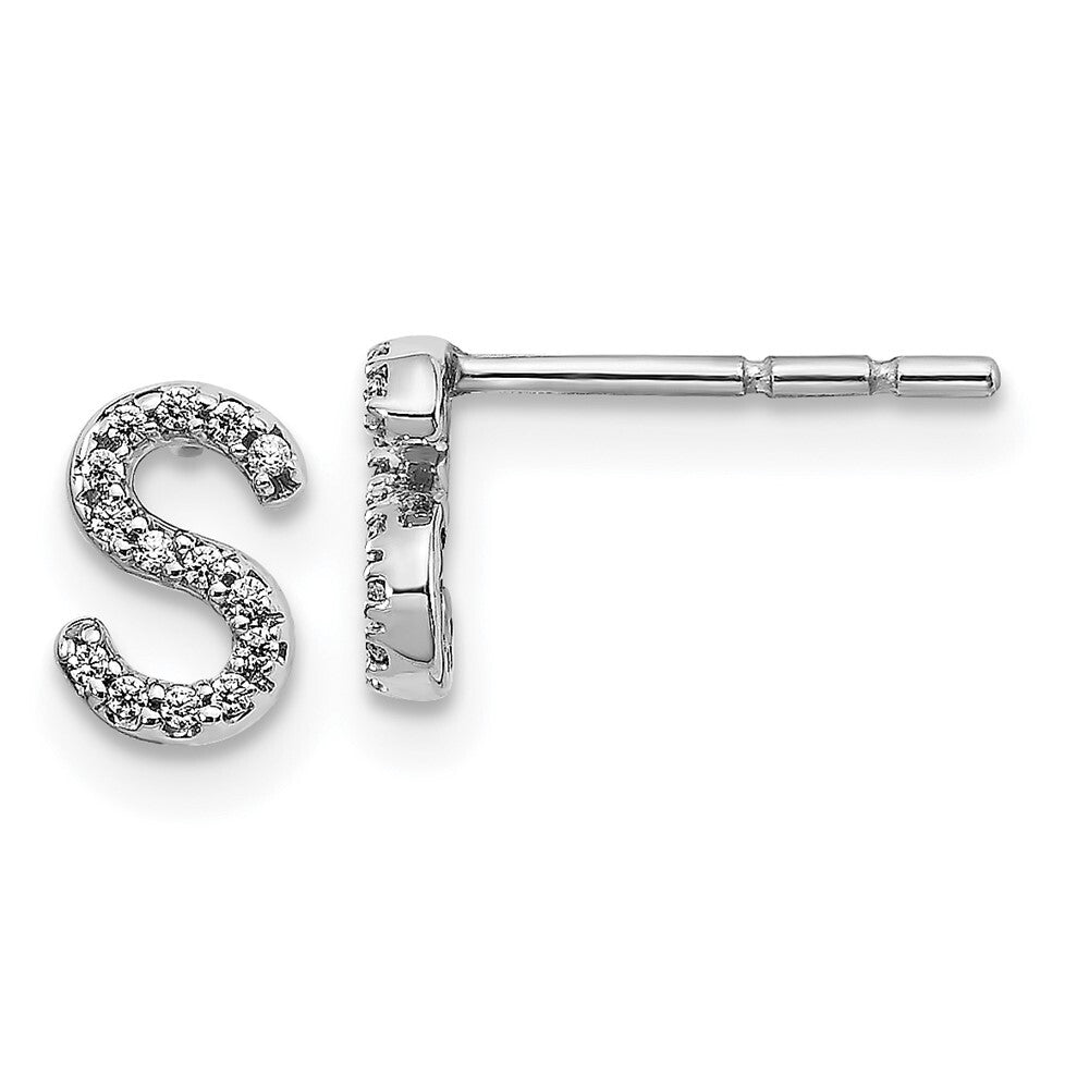 14k White Gold Diamond Initial S Stud Earrings Gift for Women