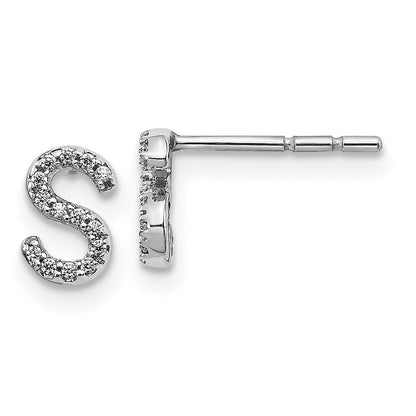 14k White Gold Diamond Initial S Stud Earrings Gift for Women