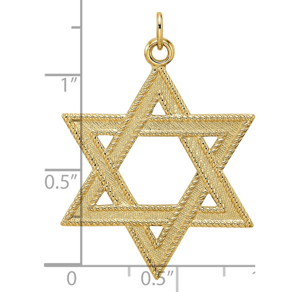 14k Yellow Gold Polished and Textured Solid Star of David Pendant