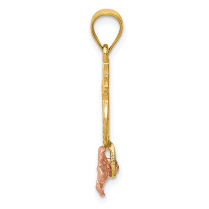14k Yellow and Rose Gold Pineapple  Plumeria Pendant for Women