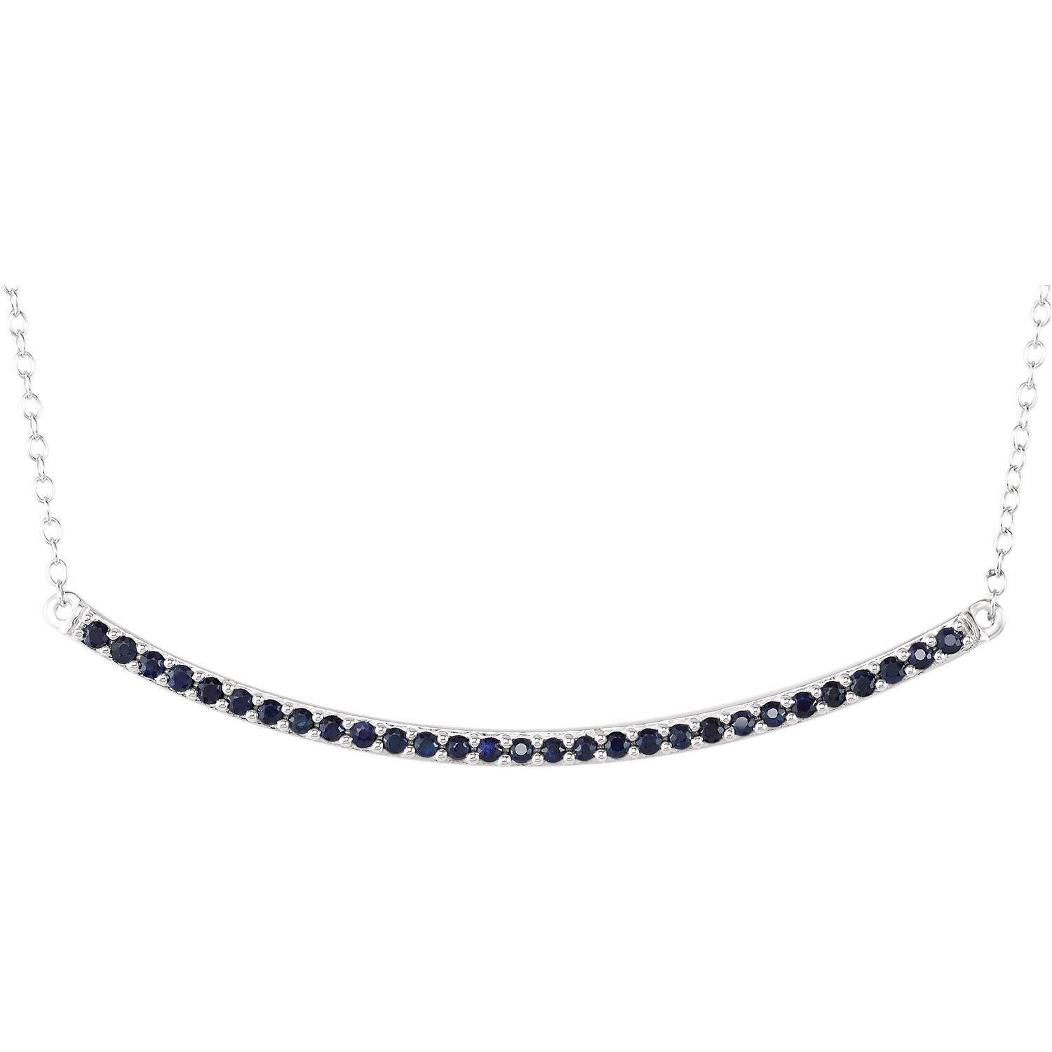 14k White Gold Natural Blue Sapphire Bar Pendant Necklace 18"