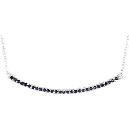 14k White Gold Natural Blue Sapphire Bar Pendant Necklace 18"