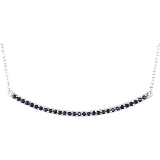 14k White Gold Natural Blue Sapphire Bar Pendant Necklace 18"