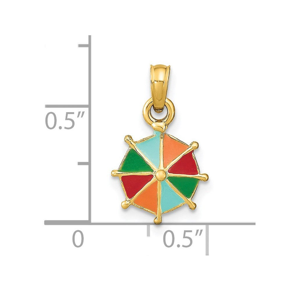 14k Yellow Gold Multi-Color Enamel Umbrella Charm Pendant