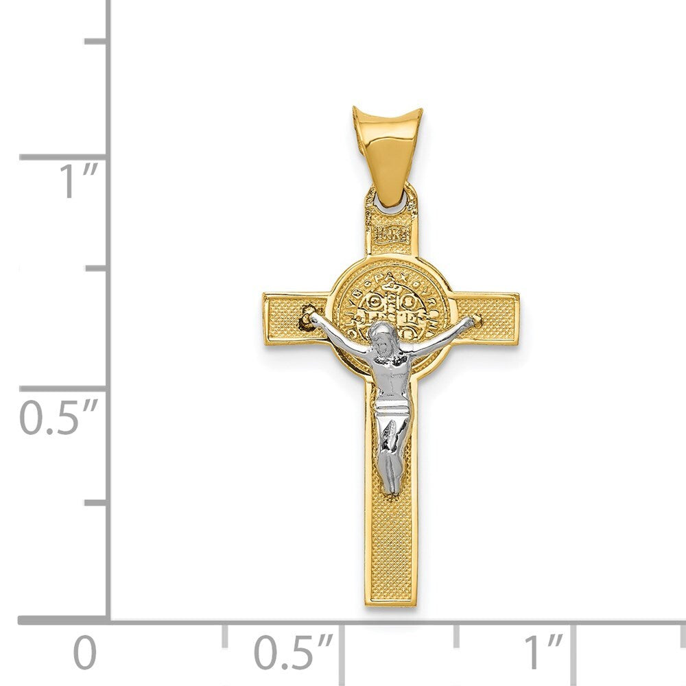 14k Two-tone Gold St. Benedict Medal Crucifix Cross Pendant for Women