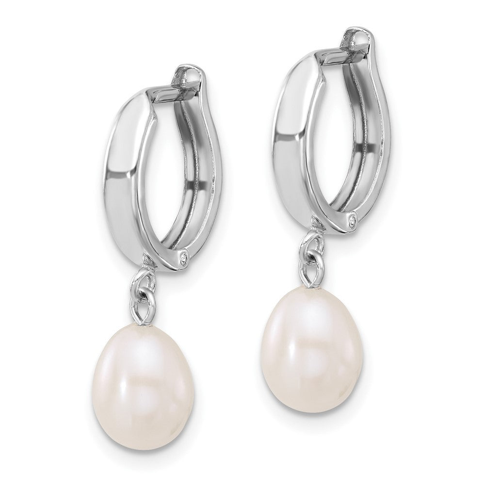 14k Gold 6-7mm Teardrop Freshwater Cultured Pearl Hoop Dangle Earrings