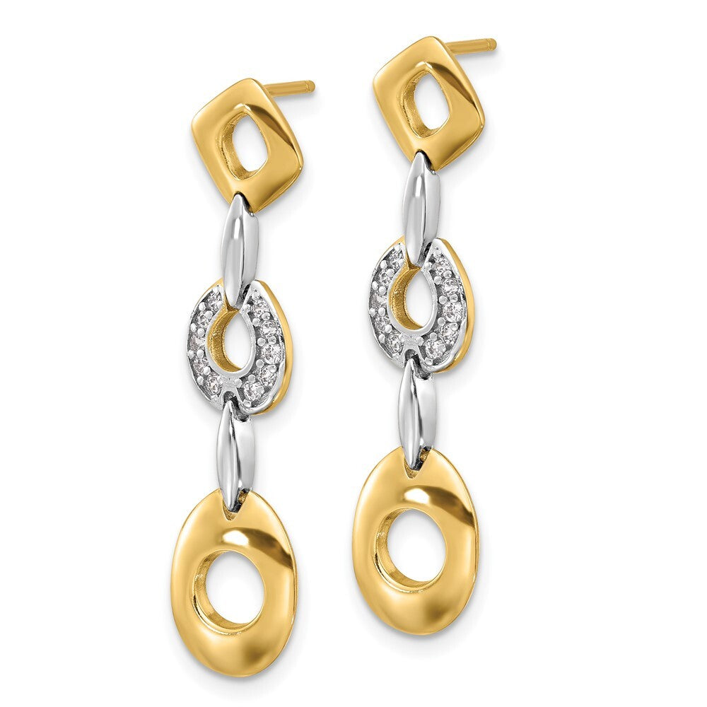 Sterling Silver Gold-tone Polished Cubic Zirconia Post Dangle Earrings