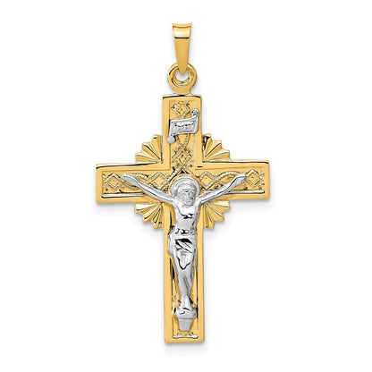 14k Two-tone Gold INRI Crucifix Pendant for Women