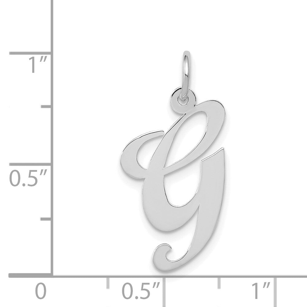 14k White Gold Large Fancy Script Letter G Initial Charm Pendant for Women