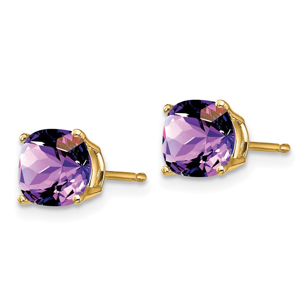 14k Yellow Gold 6x6mm Cushion Amethyst Checker Earring