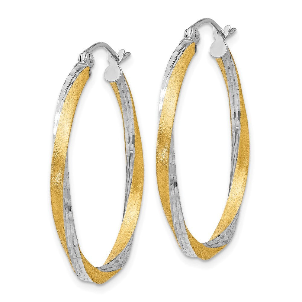 14k Yellow Gold & Rhodium Diamond-cut 2.5mm Twisted Hoop Earrings