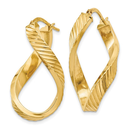 14k Yellow Gold Twisted Textured Oval Hoop Earrings