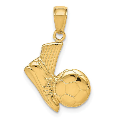 14k Yellow Gold Solid Open-Backed Soccer Shoe and Ball Pendant for Women