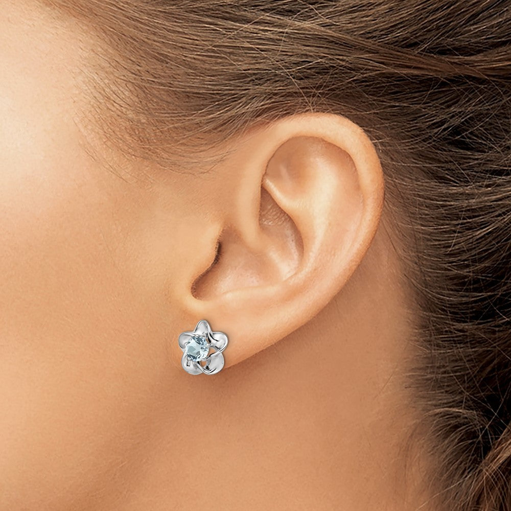 Sterling Silver Rhodium-plated Floral Aquamarine Earrings