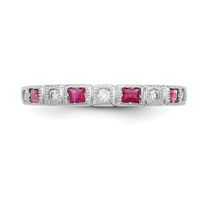 14k White Gold 1/10 carat Diamond and Ruby Complete Band Size 7