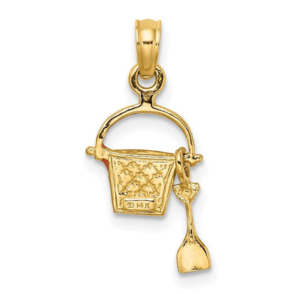14k Yellow Gold 2-D Orange Enameled Beach Bucket w/Moveable Shovel Charm