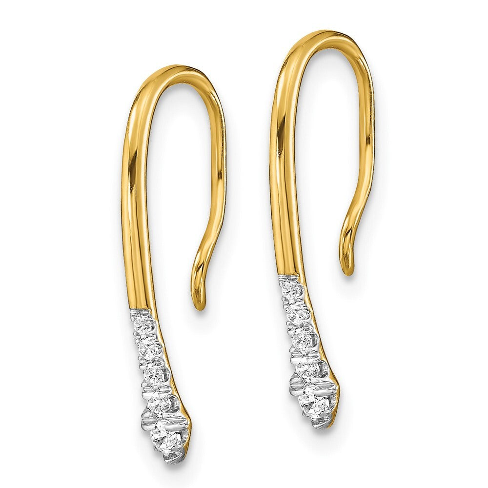14k Yellow Gold Polished Diamond Drop Wire Stud Earrings Gift for Women