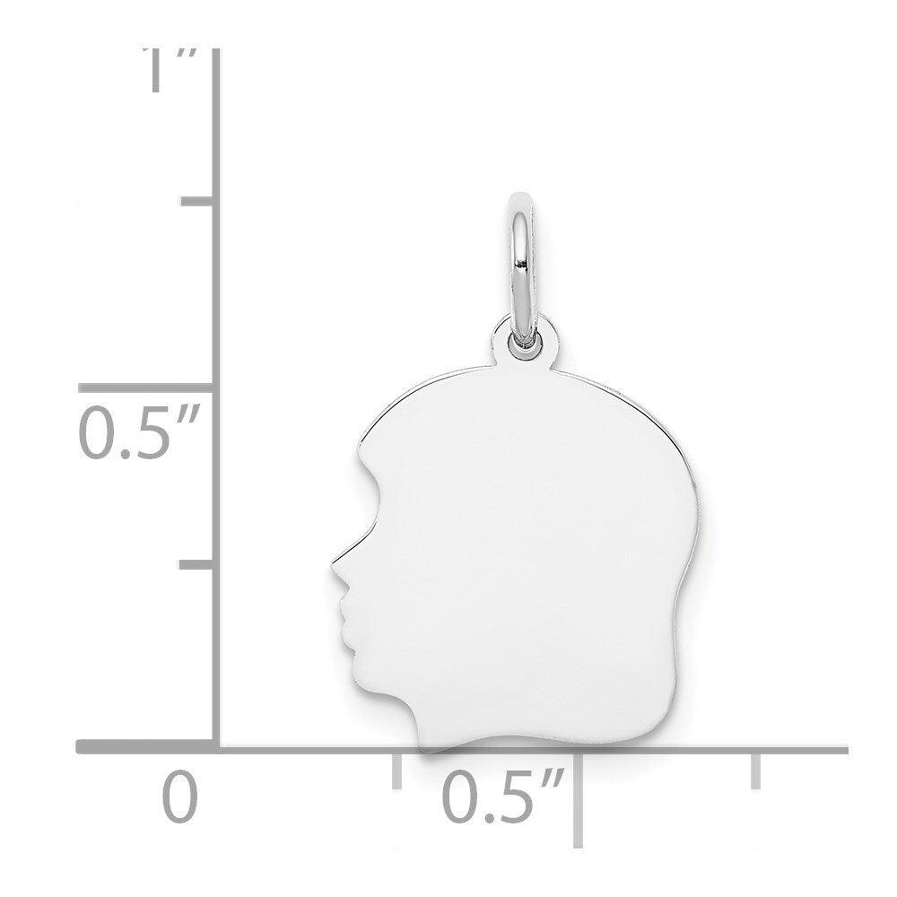 14k White Gold White Plain Medium.018 Depth Facing Left Girl Charm Pendant