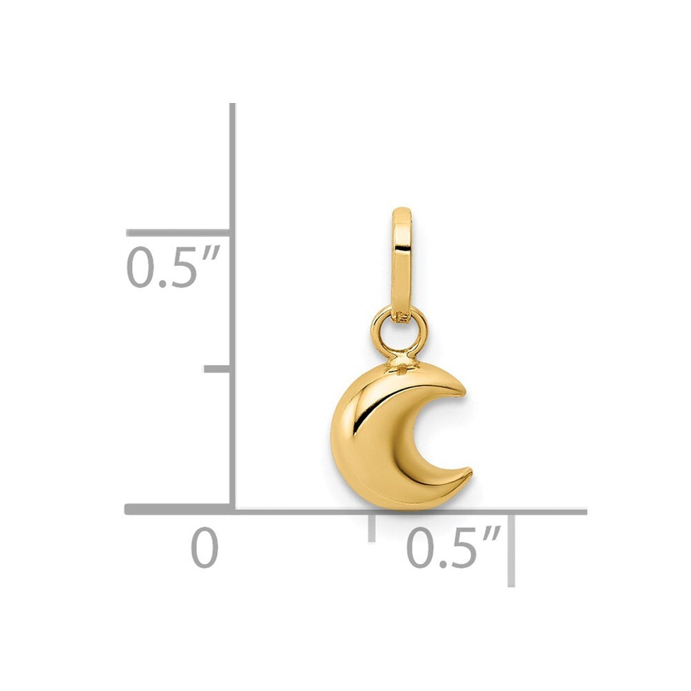 14k Yellow Gold Polished Puffed Moon Charm Pendant for Women