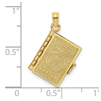 14k Yellow Gold 3-D  Moveable Pages Prayer Of Jabez Book Charm Pendant