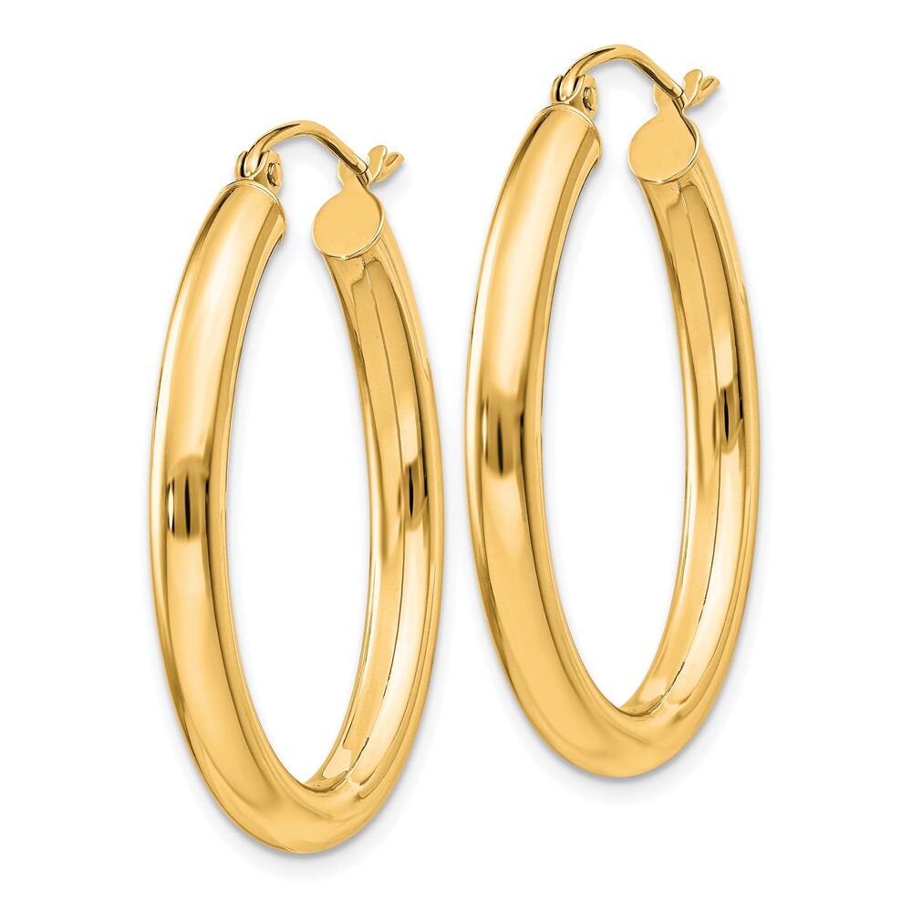 14k Yellow Gold Polished 3.5mm Oval Tube Hoop Earrings Gift for Women
