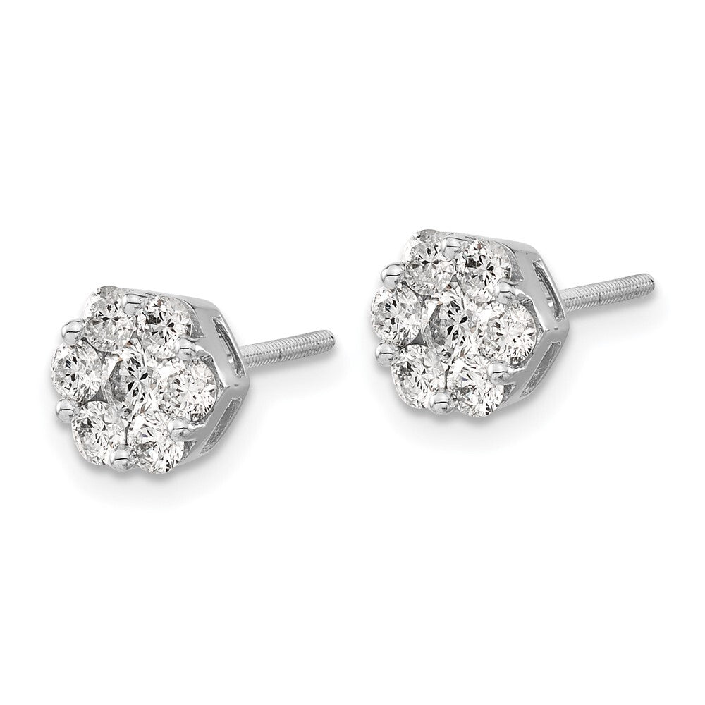 14k White Gold Diamond Cluster Screwback Stud Earrings