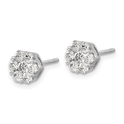 14k White Gold Diamond Cluster Screwback Stud Earrings