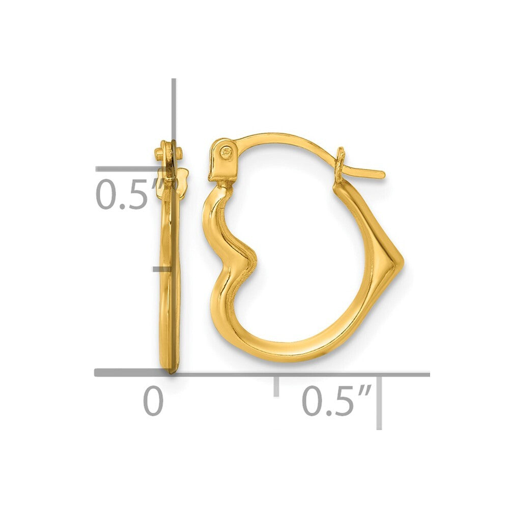 14k Yellow Gold Polished Heart Shape Hoop Earrings Gift for Women
