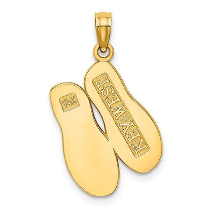 14k Yellow Gold 3D Large KEY WEST Double Flip Flop Charm Pendant for Women