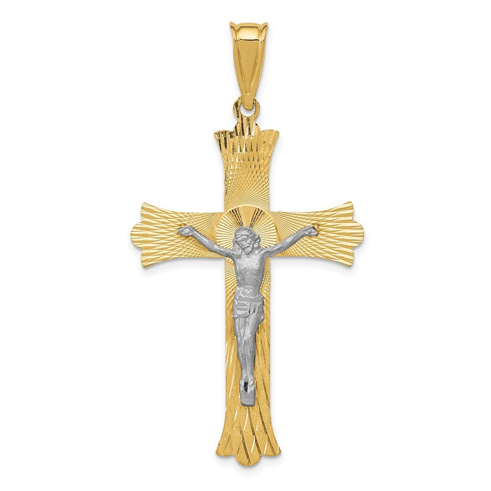14k Two-tone Gold Polished Satin Diamond-Cut Crucifix Cross Pendant for Women