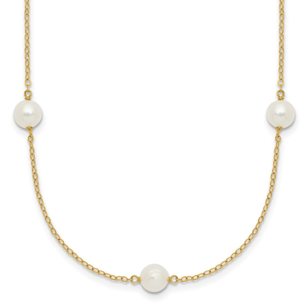 14k Yellow Gold 5-6mm White Freshwater Cultured Pearl 7-Station 16 inch Necklace