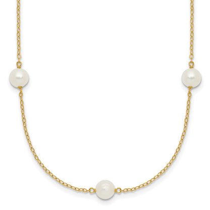 14k Yellow Gold 5-6mm White Freshwater Cultured Pearl 7-Station 16 inch Necklace