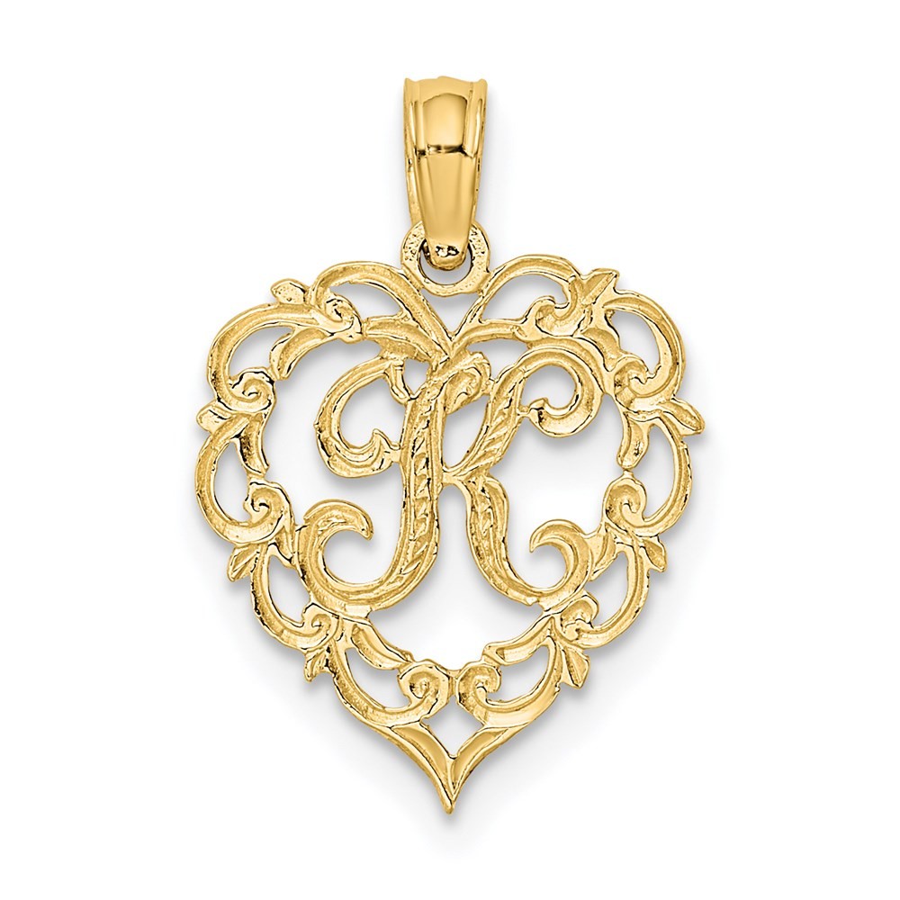 14k Yellow Gold Heart Script Letter K Initial Charm