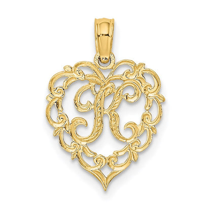 14k Yellow Gold Heart Script Letter K Initial Charm