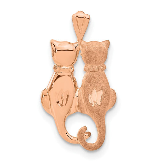 14k Rose Gold Polished and Textured Sitting Cats Pendant for Women