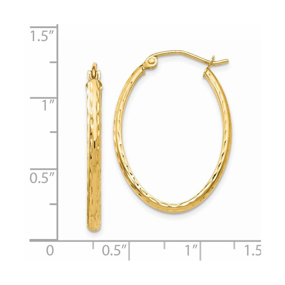 14k Yellow Gold Lightweight Diamond-cut Oval Hoop Earrings
