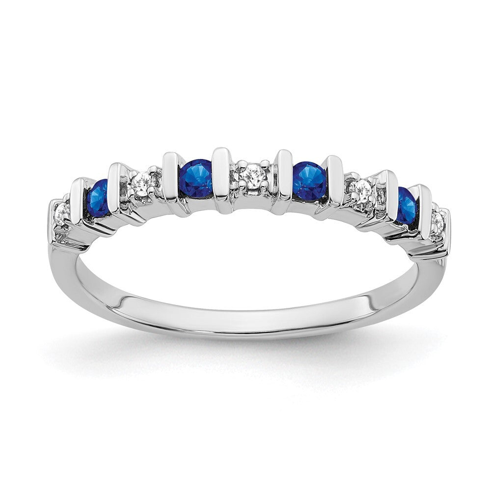 14k White Gold Sapphire and Diamond Band Size 7