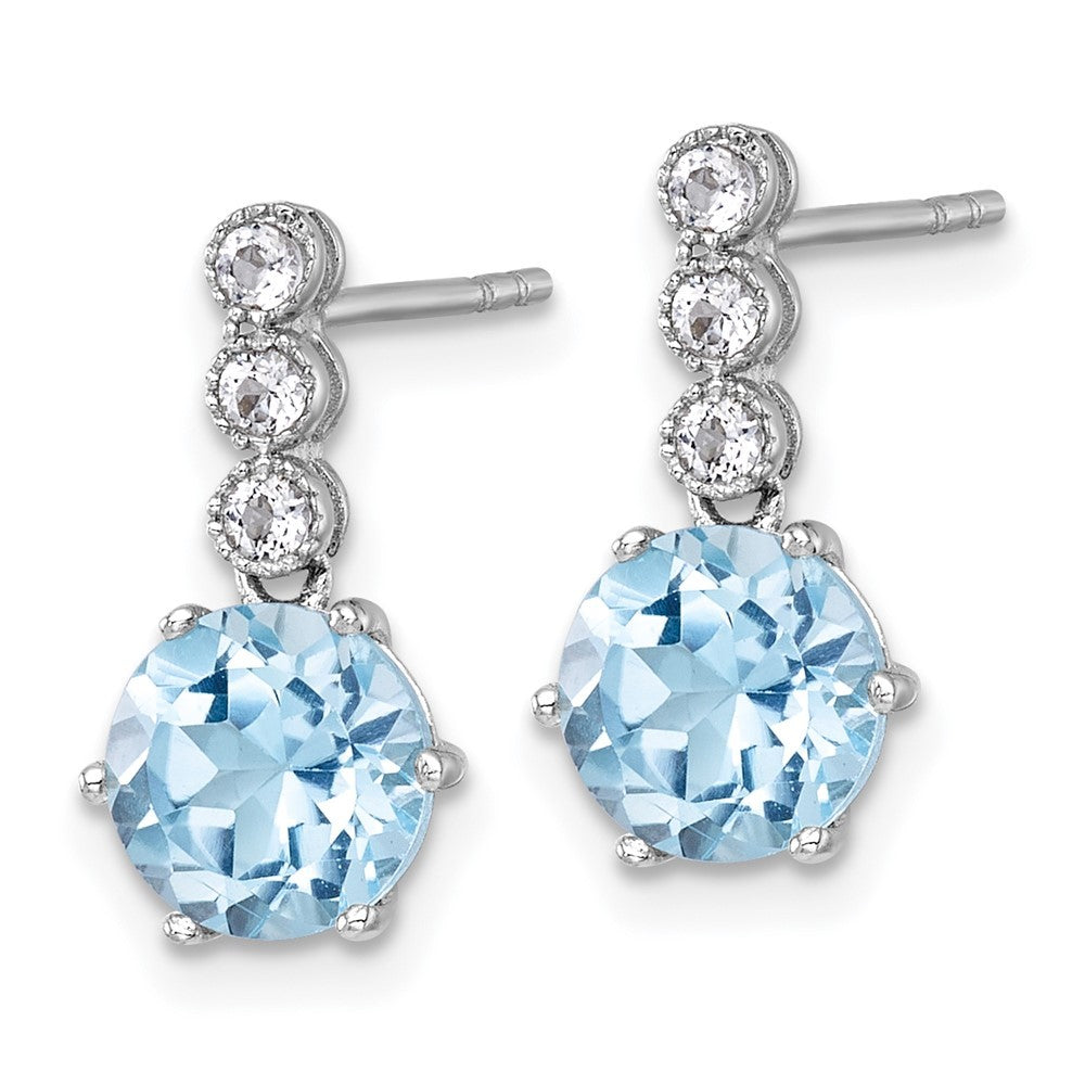 Sterling Silver Polished and Beaded Round Sky Blue and Topaz Dangle Earrings