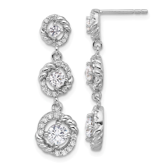 Sterling Silver Rhodium-plated Cubic Zirconia Dangle Post Earrings