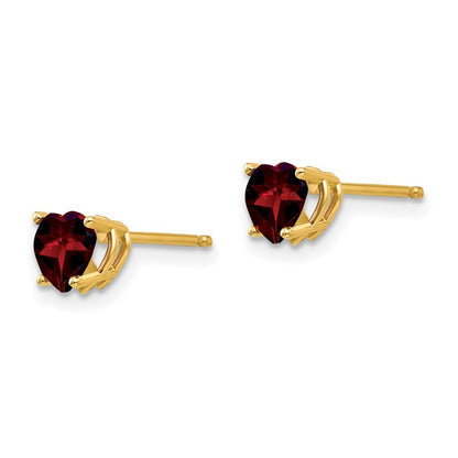 14k Yellow Gold 5mm Heart Garnet Earrings