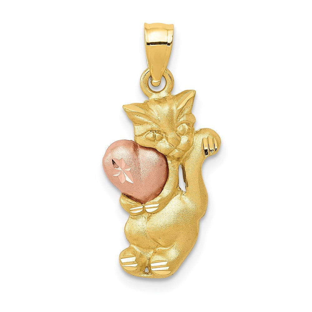14k Two-tone Gold Cat Charm Pendant for Women