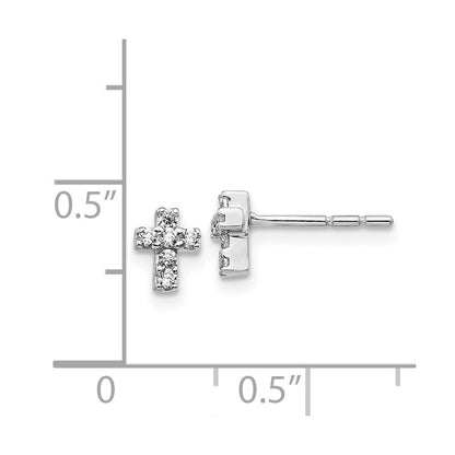 14k White Gold Diamond Cross Stud Earrings Gift for Women