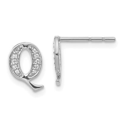 14k White Gold Diamond Initial Q Stud Earrings Gift for Women