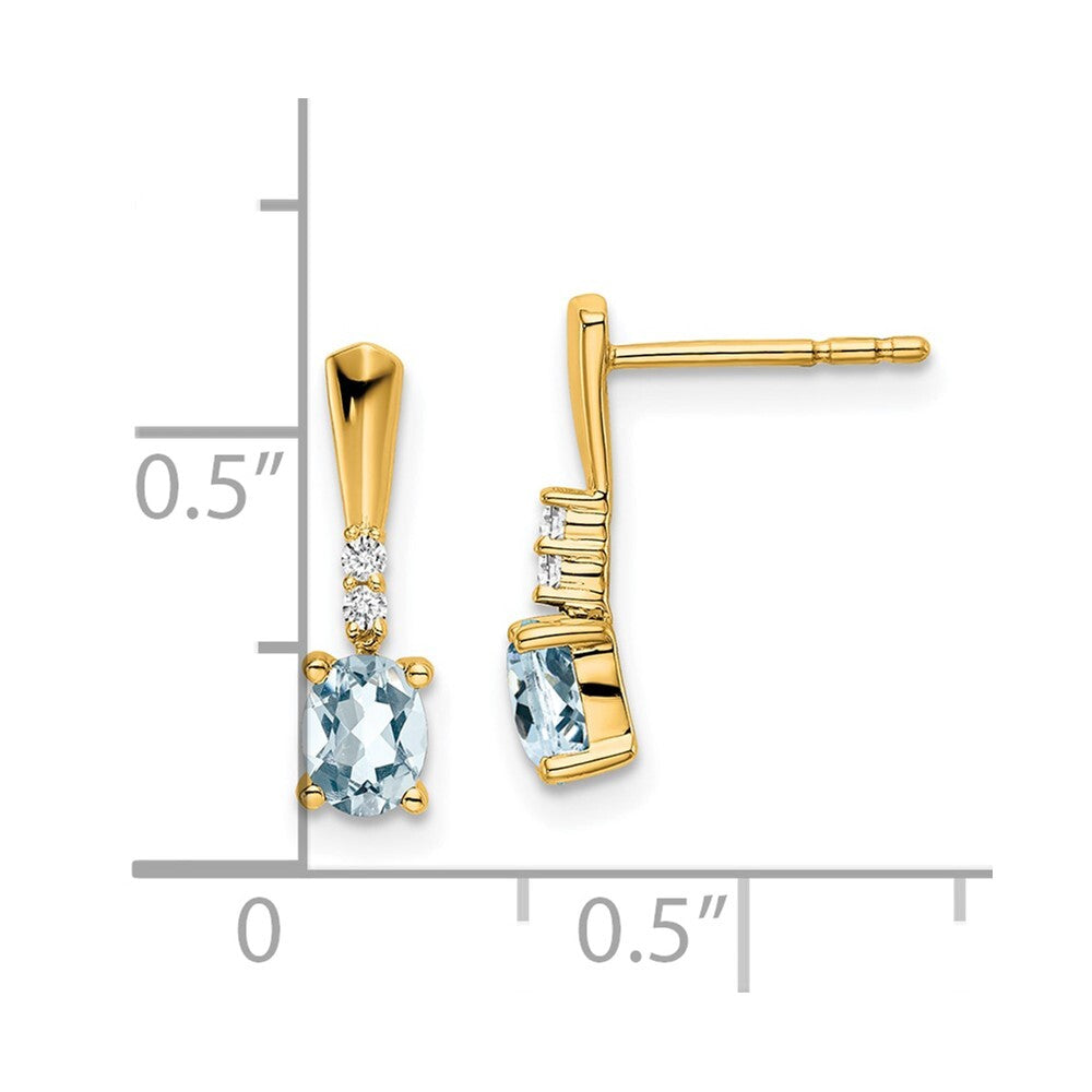 14k Yellow Gold Oval Aquamarine and Diamond Dangle Earrings Gift for Women
