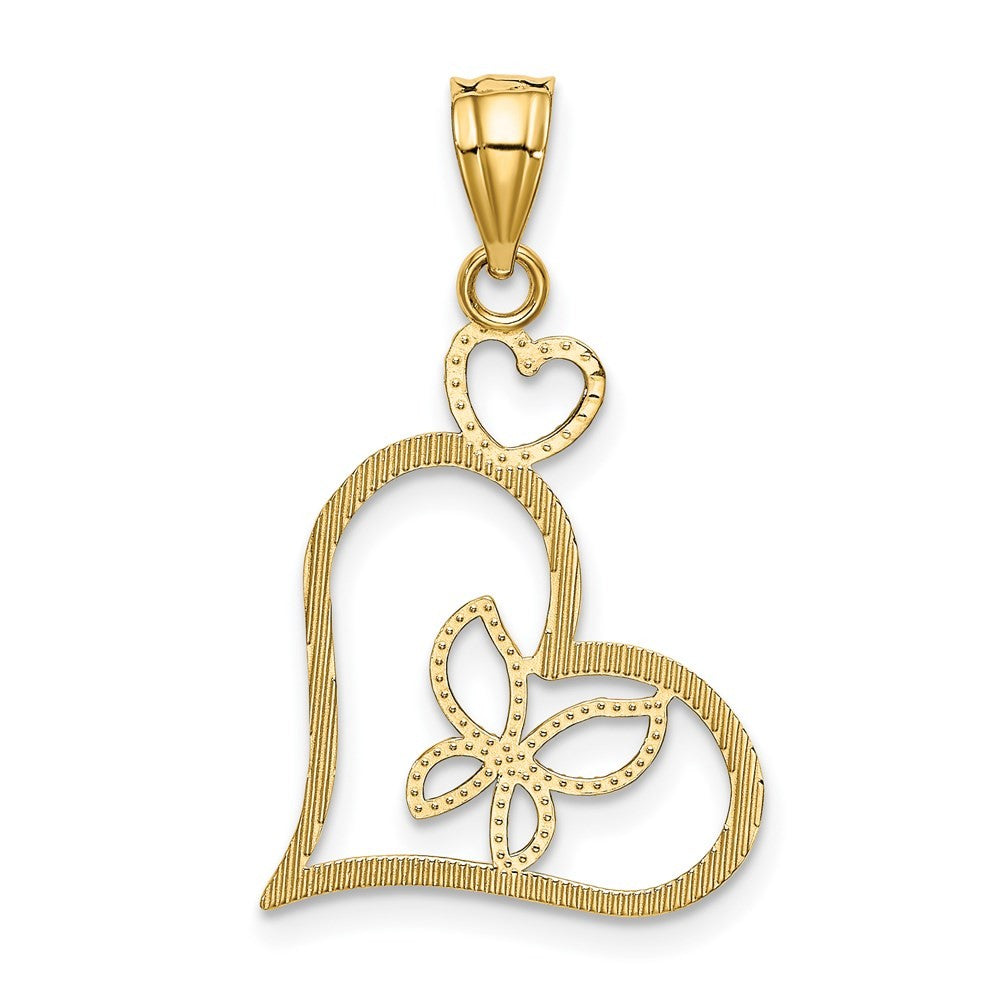 14k Yellow Gold and White Rhodium Butterfly in Heart Pendant