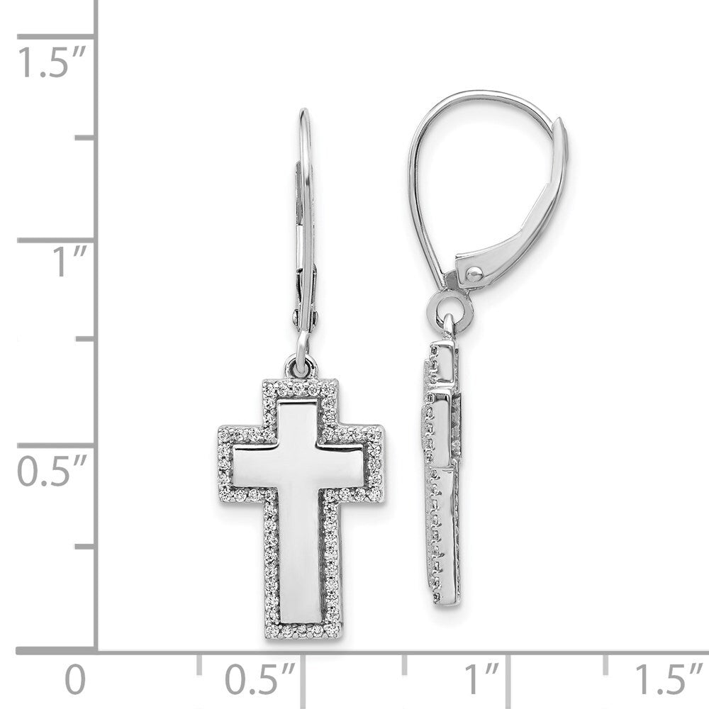 14k White Gold Diamond Fancy Cross Leverback Drop & Dangle Earrings