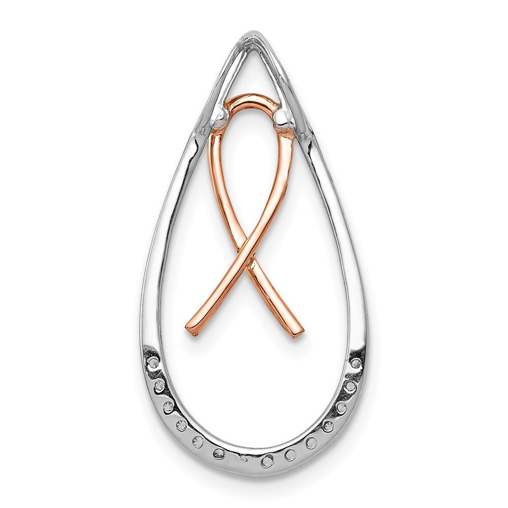 14k Two-tone Gold Diamond Awareness Ribbon Teardrop Chain Slide Pendant