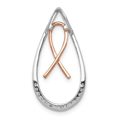 14k Two-tone Gold Diamond Awareness Ribbon Teardrop Chain Slide Pendant