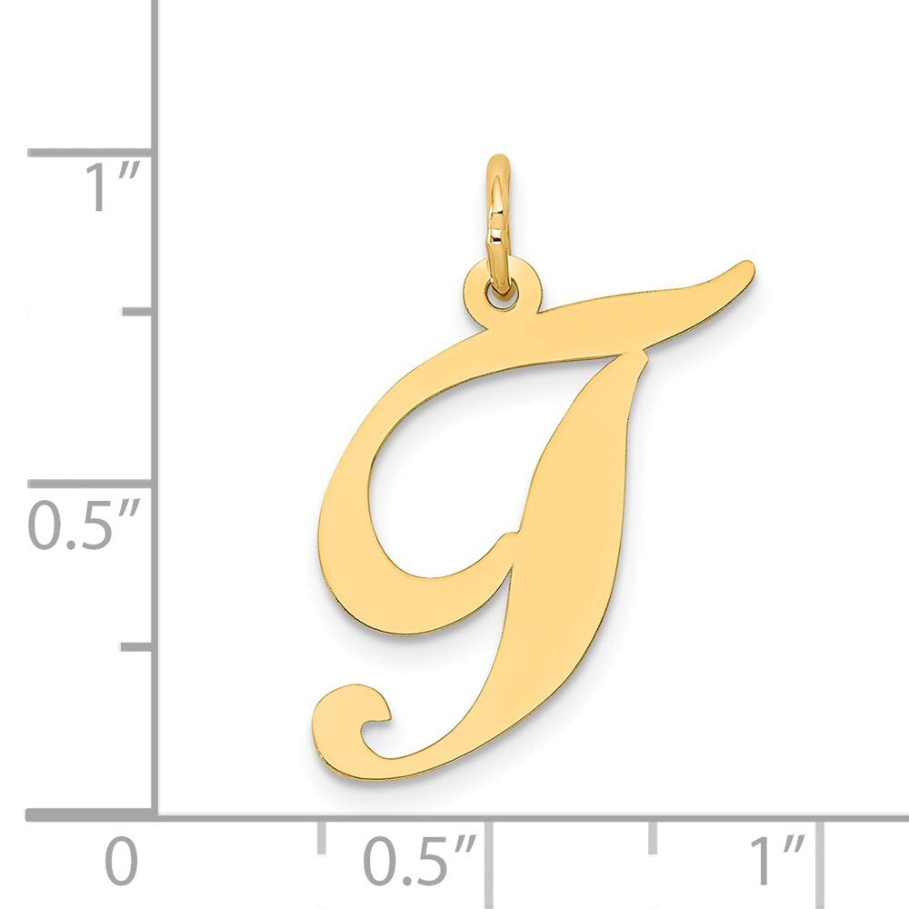 14k Yellow Gold Large Fancy Script Letter T Initial Charm Pendant for Women