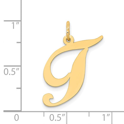 14k Yellow Gold Large Fancy Script Letter T Initial Charm Pendant for Women